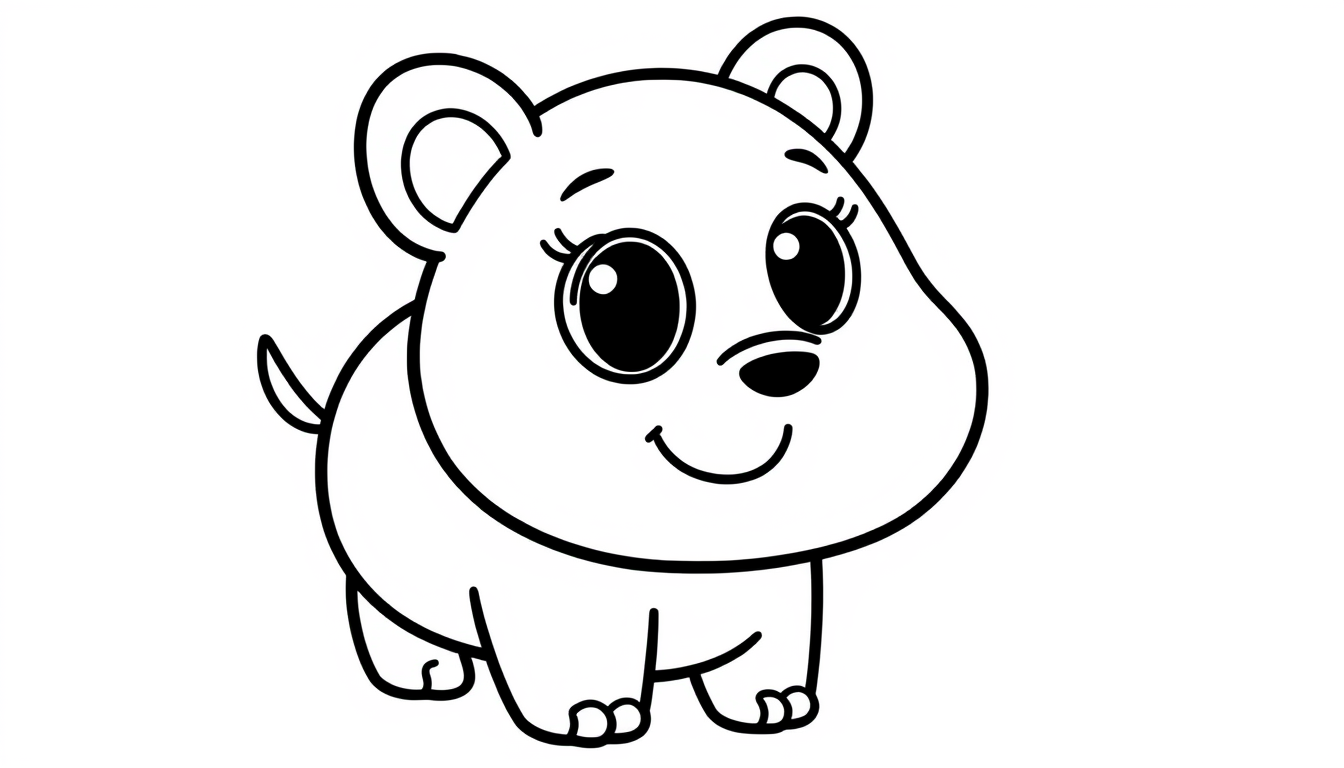 Main art studio: Cute preschool coloring book illustration, simple black-and-white cartoon animal, thick smooth rounded outlines, adorable baby-like proportions, large