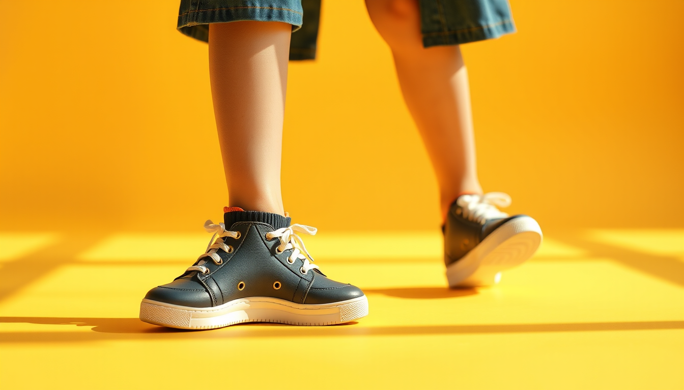 Main art studio: full-body realistic young girl standing naturally and taking a step forward, wearing the exact shoes from the reference image. Keep the shoes identica
