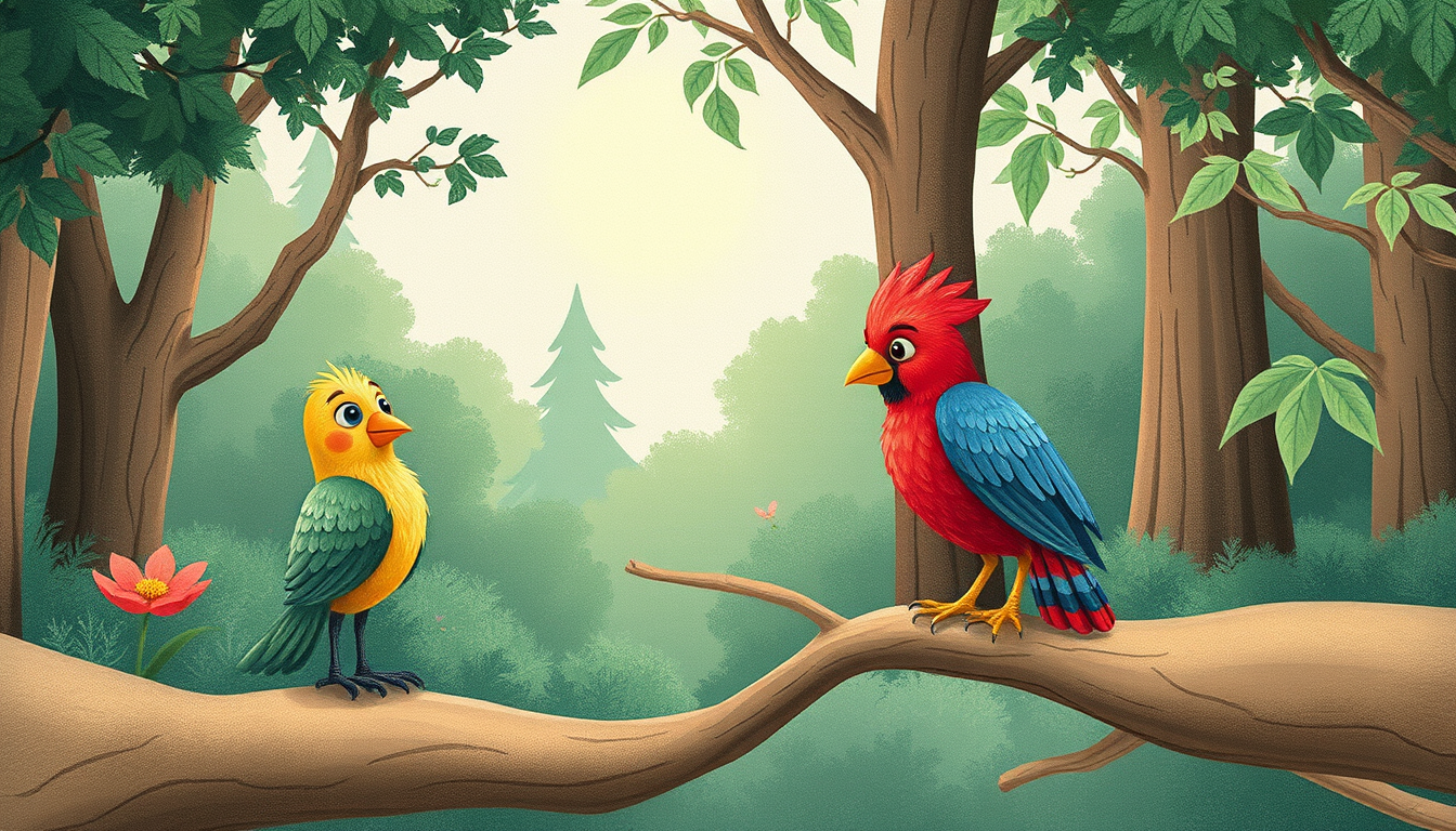 Main art studio: creame diferentes pajaros que van a formar parte de un libro infantil donde viven en un bosque. solo creame los personajes