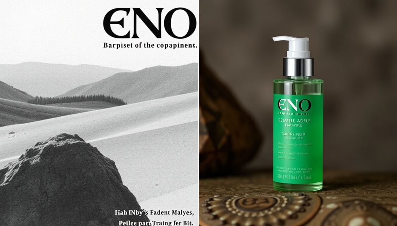 Main art studio: Real historical ENO advertisement / original archival material, then modern ENO product shot