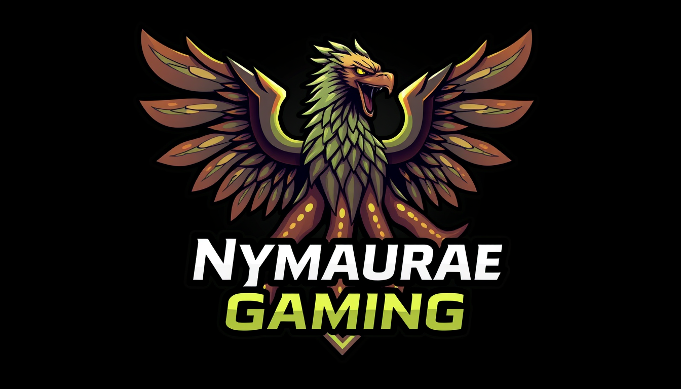 Main art studio: Create a professional gaming channel logo for "Nymaurae Gaming". Design a unique hybrid creature combining a majestic griffin with an octopus, featuri