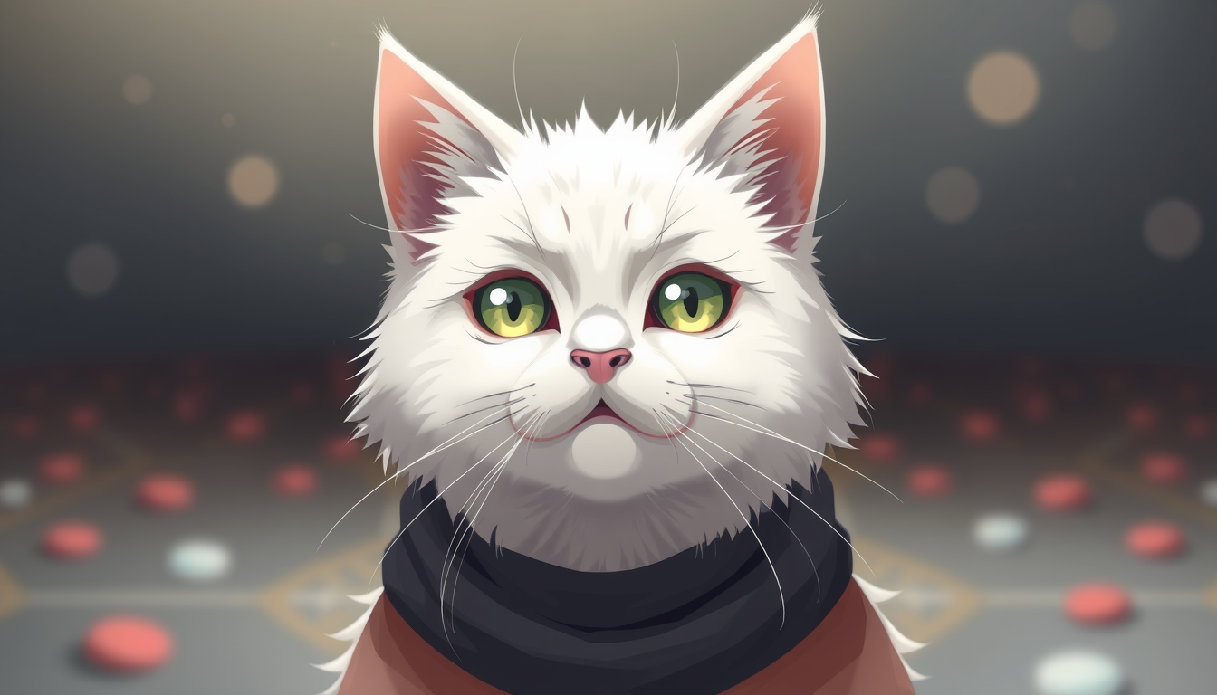 AI Art prompt example created from the prompt: make a cutd cat anime girl give her white fur and make it so her whole face is fur
