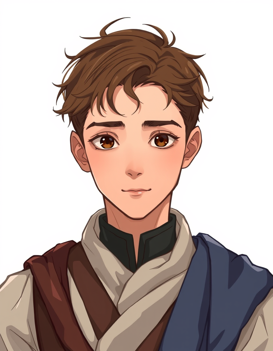 Characters idea: an original character defined by silhouette, role, outfit, palette, and expression, deliberate composition, A seemingly ordinary young male librarian