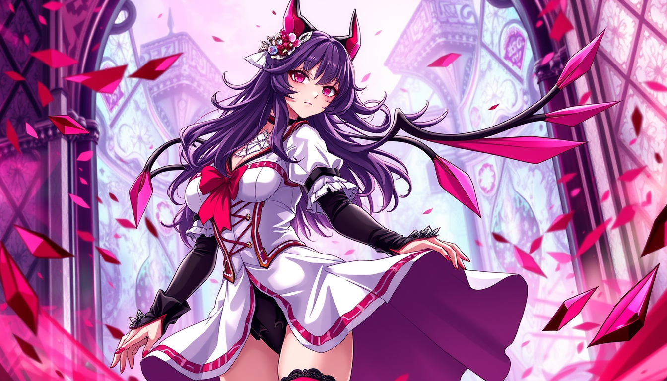 AI Art prompt example created from the prompt: miriam de bloodstained con pechos y nalgas grandes en lenceria blanca y medias de color moradas transparentes dibujada al estilo high school