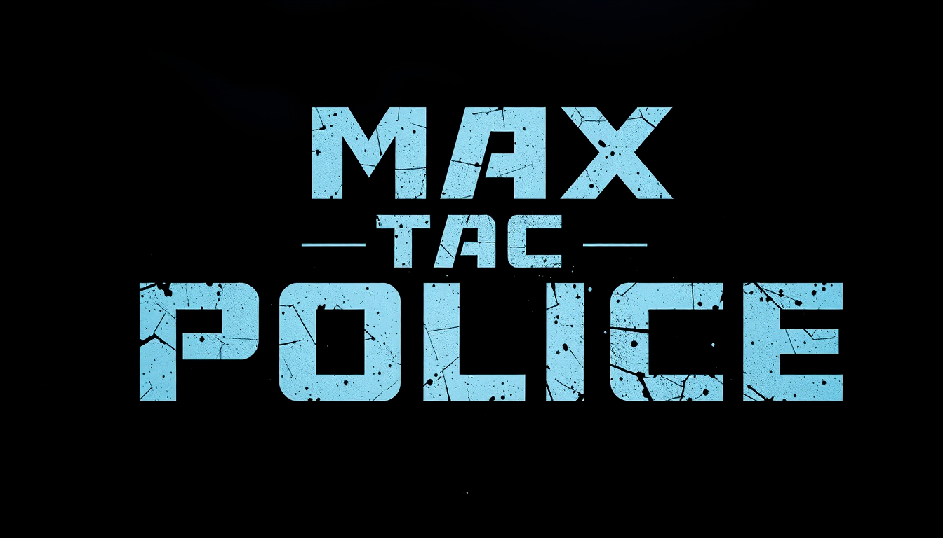 Main art studio: i need a cyberpunk style font for the words 'Max Tac Police' on a black background, there can be superficial damage to the wording as its going to be 