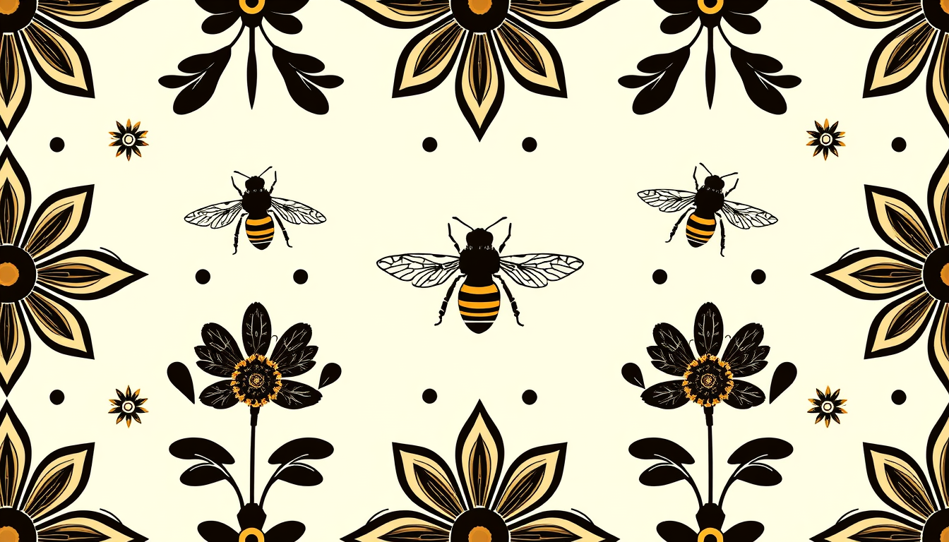 Seamless Pattern idea: seamless repeating pattern, balanced motif, tileable edges, bees and flowers , surface pattern design