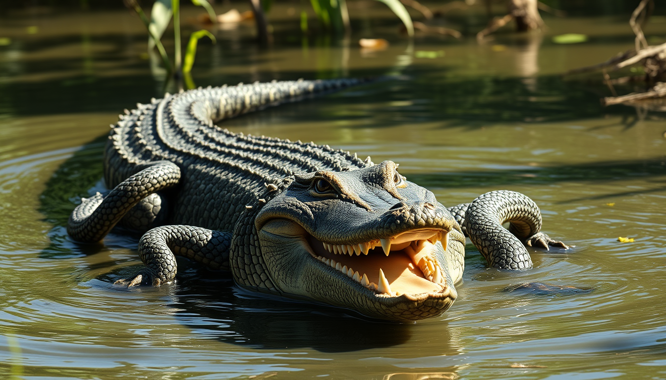 Main art studio: make a crocodile/alligator with snakes as arms this has to be realistic and please make it neat the picture takes place in the amazon and make it work
