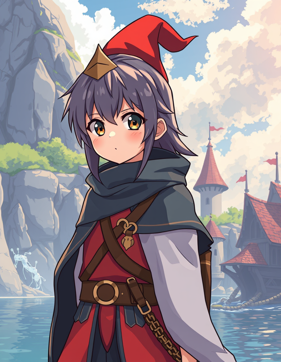 Anime idea: anime style, vibrant colors, expressive eyes, create a medieval port with simple Toon cel-shaded artstyle , detailed anime illustration