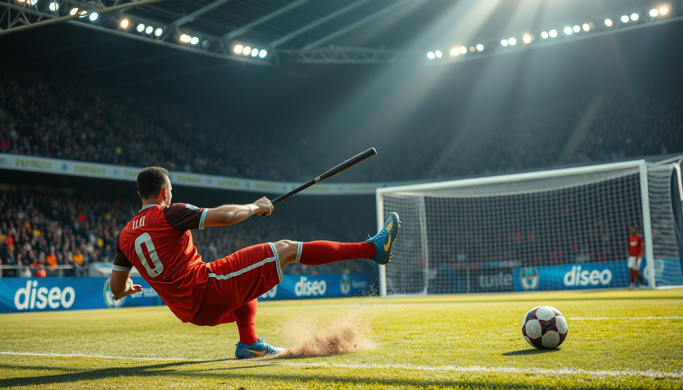 Main art studio: crie uma imagem de um jogador de futebol batendo o penalti no jogo de futebol