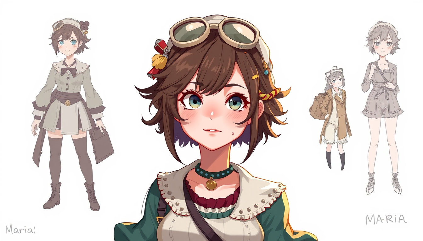 Characters idea: original character design, detailed outfit and accessories, expressive personality, maria 38 years old ingenere , character concept art illustration