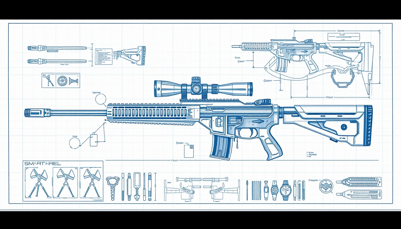 AI Art prompt example created from the prompt: Futrueistic sniper blueprint