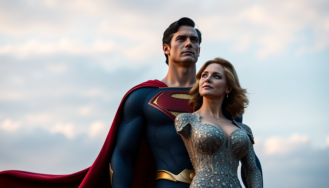 AI Art prompt example created from the prompt: create a superman standing with his wife image