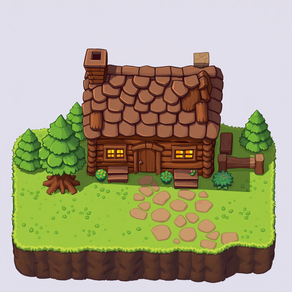 Sprite idea created from the prompt: a single readable game sprite with a controlled silhouette, palette, scale, and viewing angle, deliberate composition, a woodcutting cottage