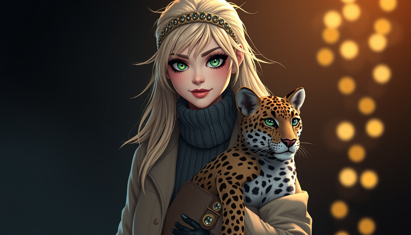 Characters idea: an original character defined by silhouette, role, outfit, palette, and expression, deliberate composition, jag har lång blont hår gröna ögon och glit
