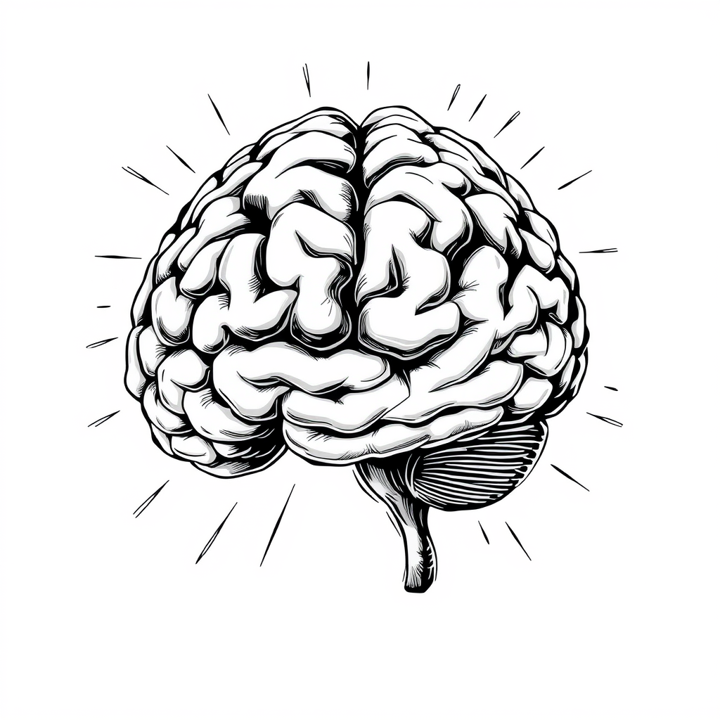 Main art studio: un cerebro gritando en estilo de dibujo grabado