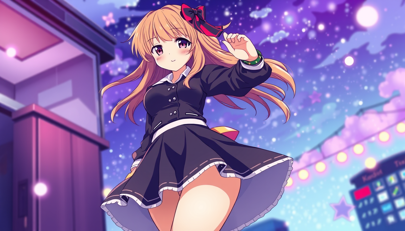 Anime idea: anime style, vibrant colors, expressive eyes, Jolie fille manga en jupe qui montre sa culotte. , detailed anime illustration