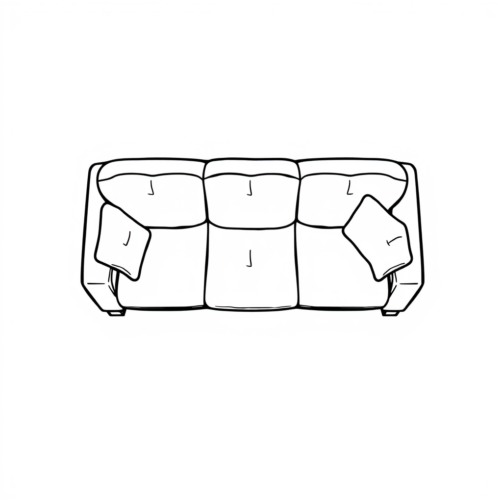 Doodle idea created from the prompt: casual hand-drawn line art built from simple icons, repeated marks, and playful spacing, deliberate composition, A modern 3-seat sofa viewed