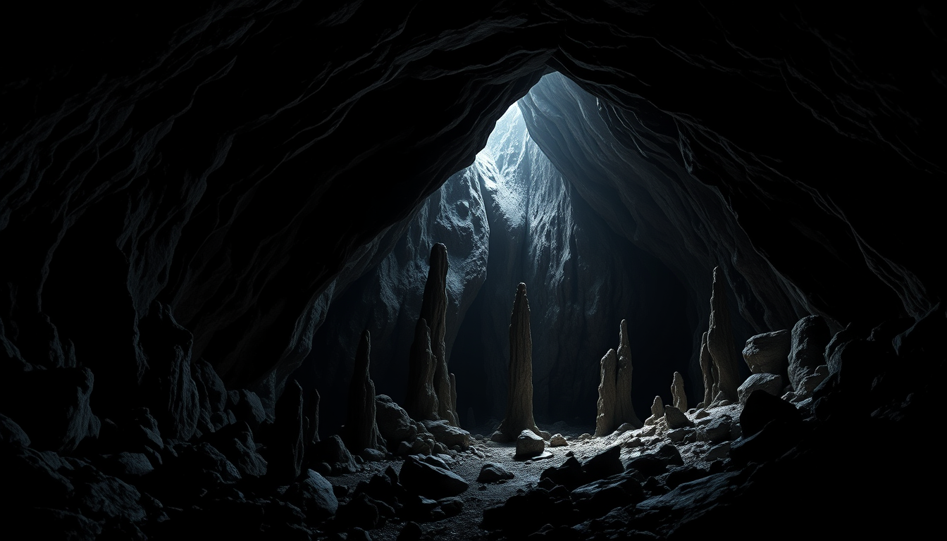 AI Art prompt example created from the prompt: create a png picture of a cave inside with stalaktits make it in very easy style, just a few stalaktits little harde and everything exept th