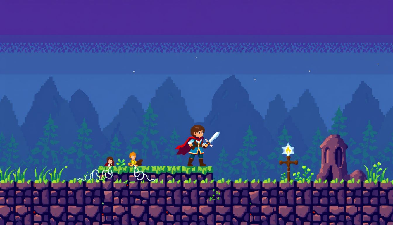 Sprite idea created from the prompt: pixel art game sprite, clean pixel grid, retro 16-bit palette, „2D Pixel-Art junger Zauberer, seitliche Ansicht, violetter Umhang, magischer
