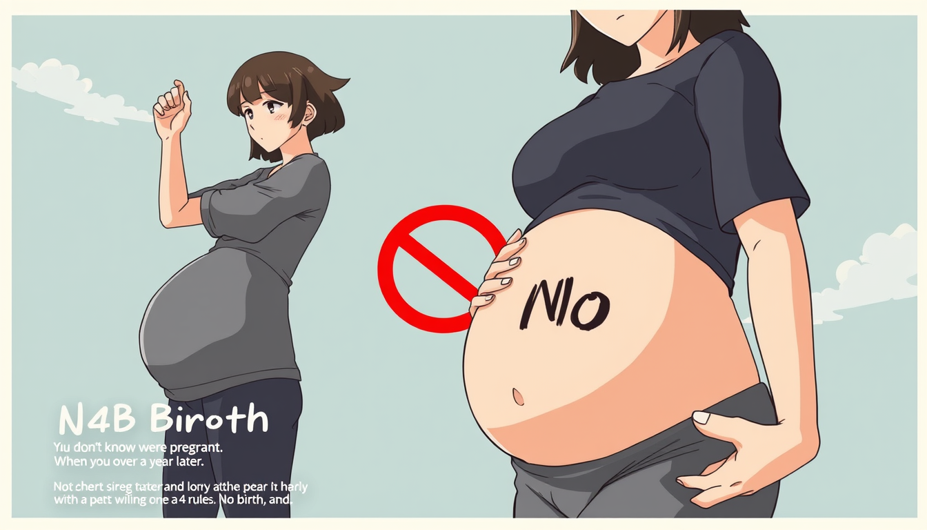 Main art studio: A modern anime style propaganda poster for the 4B movement, depicting a woman who didn't know she was pregnant. When she joined. Now it is over a year