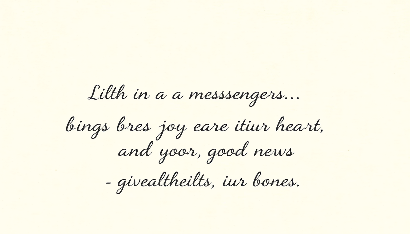 Main art studio: Light in a messenger’s eyes brings joy to the heart, and good news gives health to the bones,Minimalist Christian watercolor illustration on a soft wa