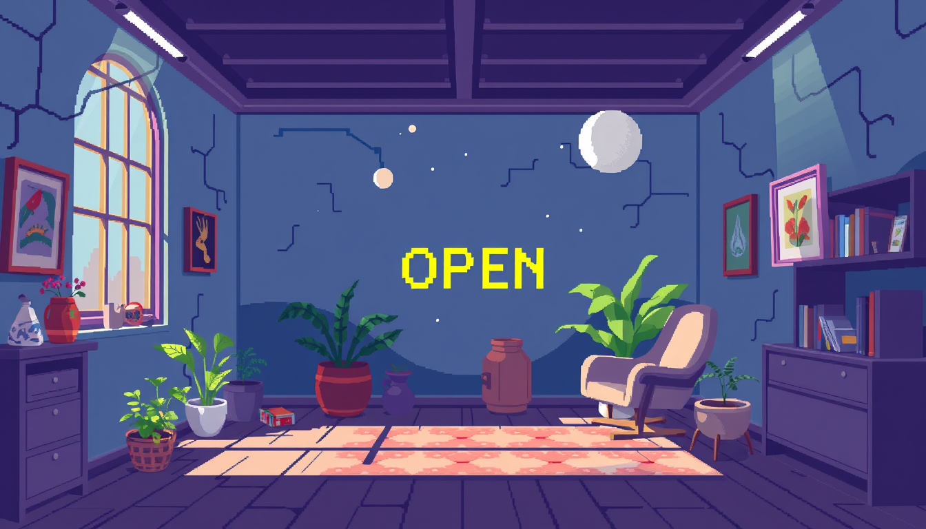 Main art studio: Pixel art with words Room is open