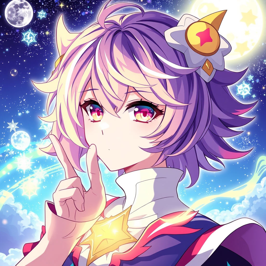 Anime idea: anime style, vibrant colors, expressive eyes, Melange divinité inconnue du genshin impact syndrome de genshin impact la lune dans le style d une ecpli