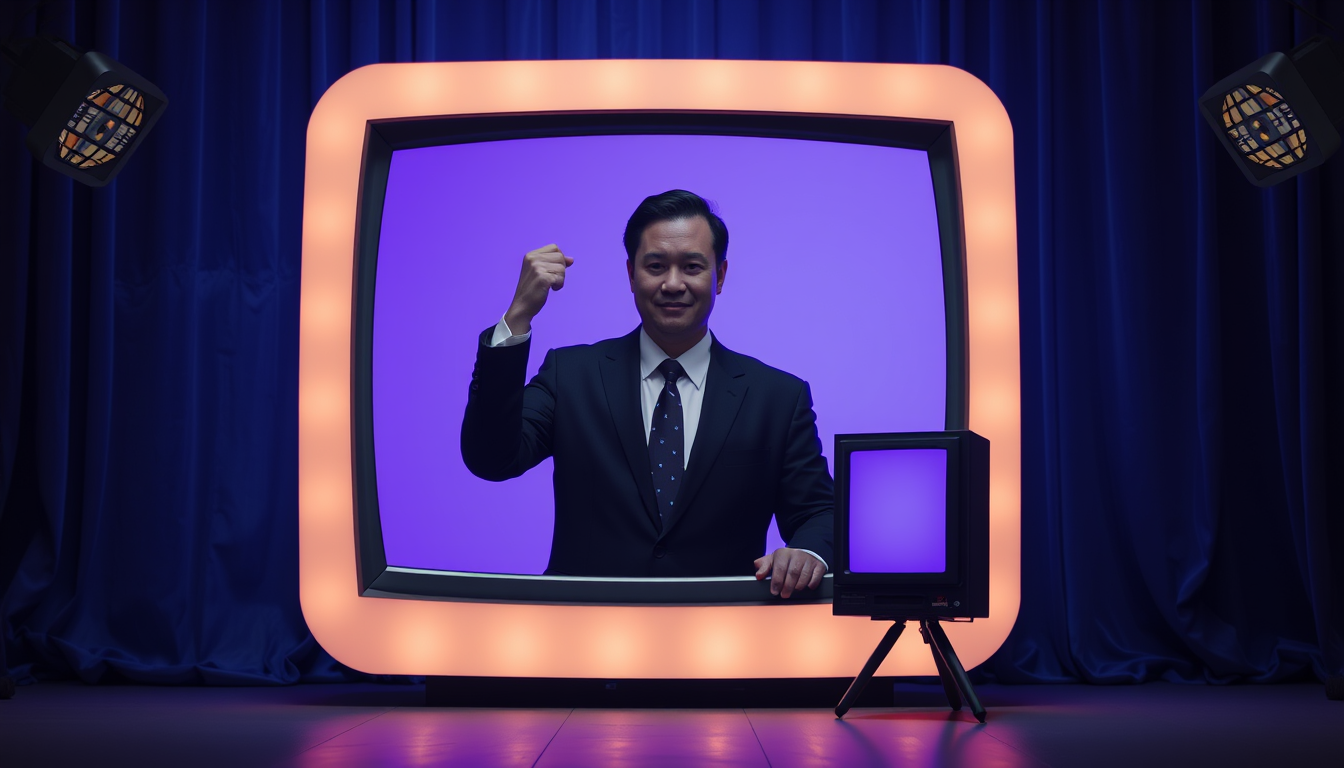 Main art studio: Make an black suit tv man with a purple screen