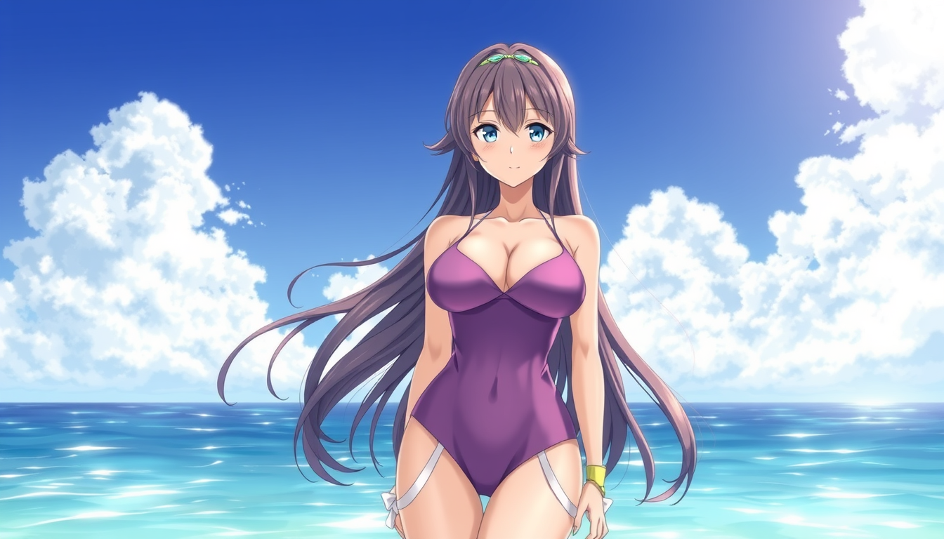 Main art studio: long hair Mature woman / "Big sister" type wearing swim suit anime front but 全身