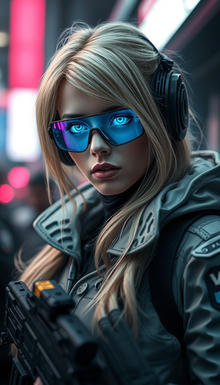 Main art studio: give me female operator siege vibes futuristic glasses blonde hair police vibes