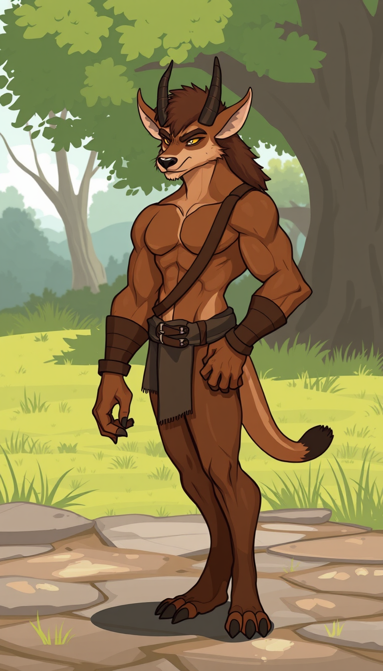 Fursona idea: fursona character, anthropomorphic animal design, expressive personality, reference sheet style, semihumanos vacuno (minotauro) que tiene mas rasgo ma