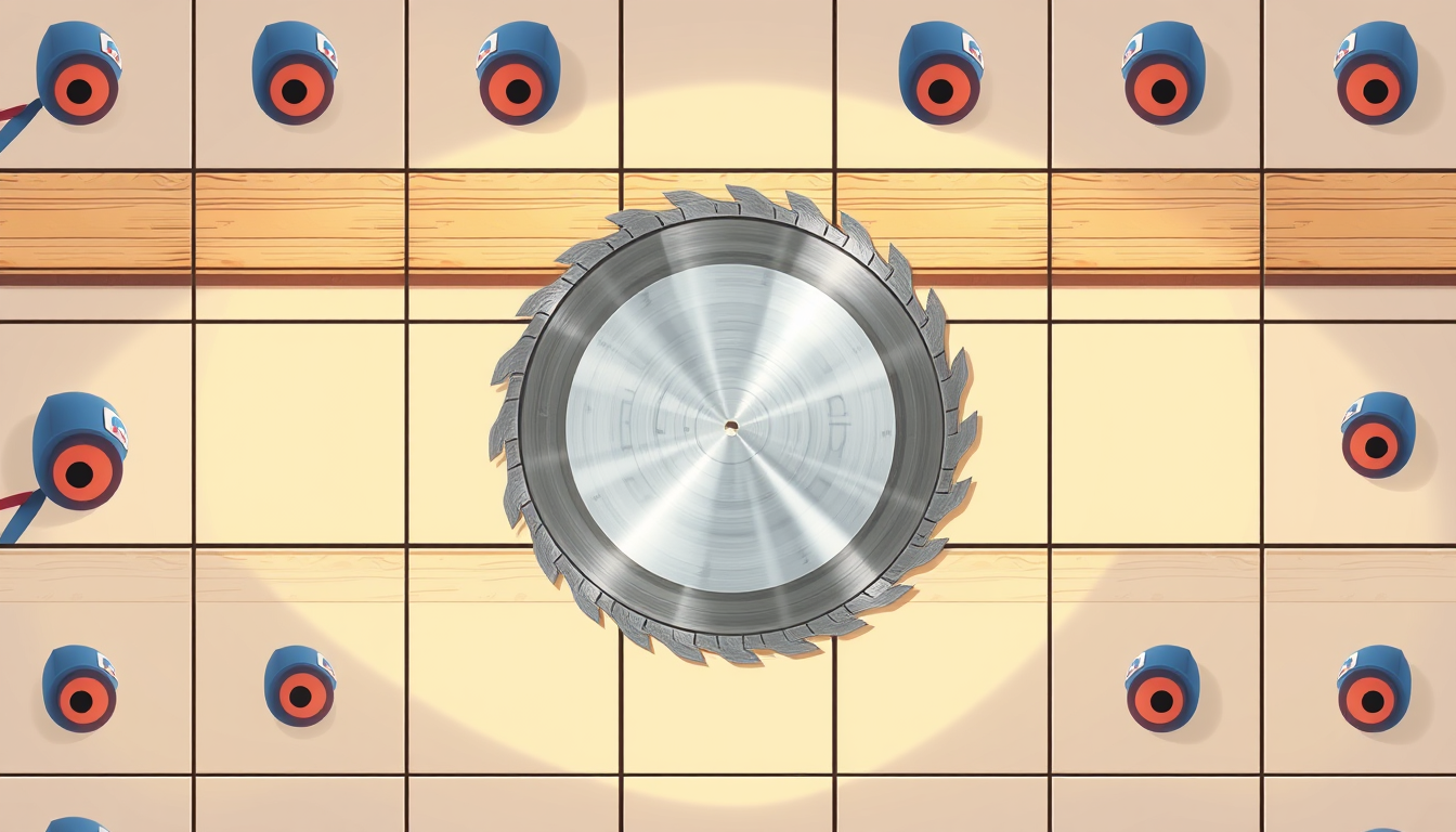 Sprite Sheet idea: a grid of animation frames sharing one character, scale, palette, and camera angle, deliberate composition, top-down view, circular metal saw blade, ,