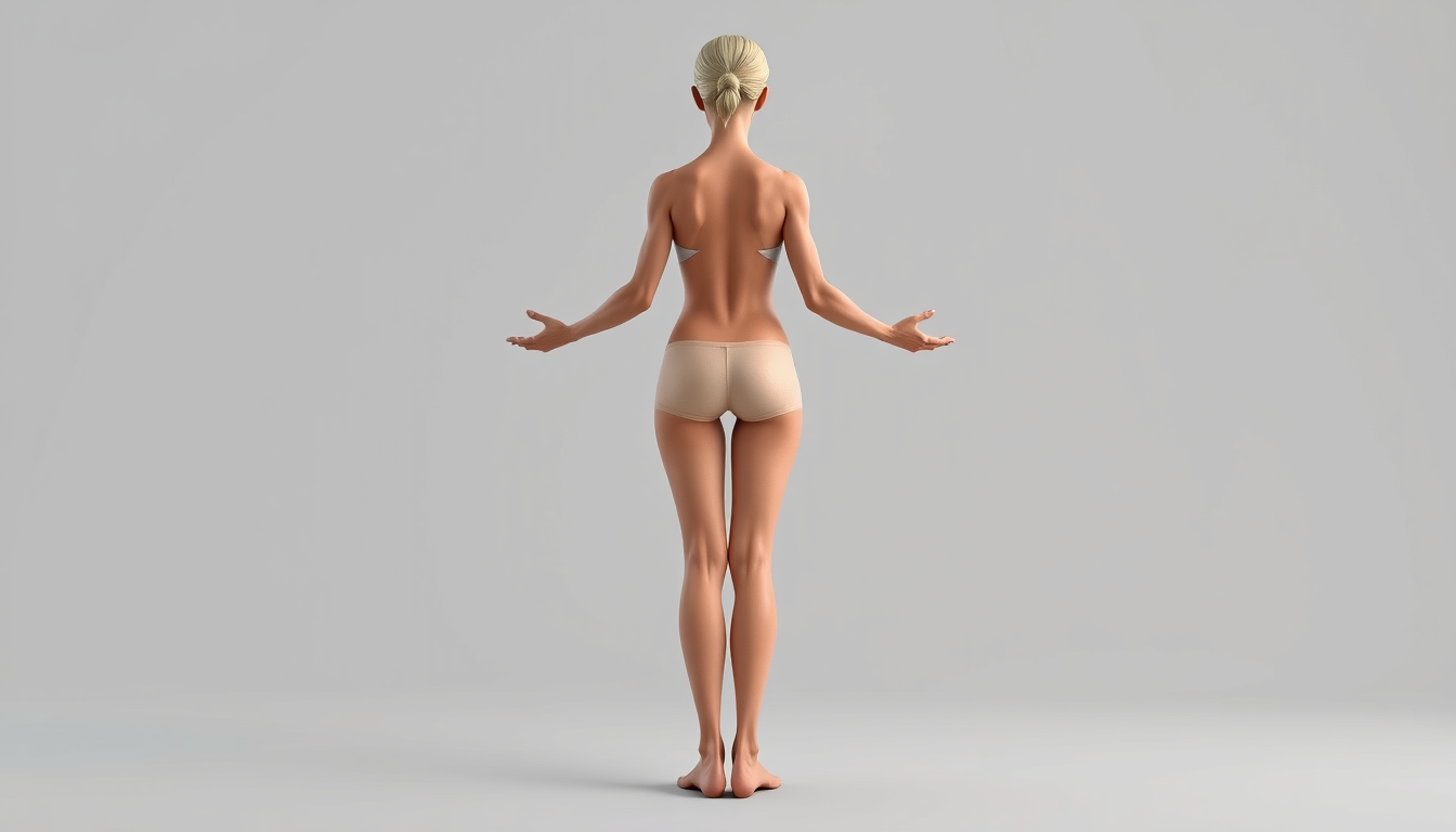 Main art studio: Adult woman, full body, complete body visible from head to feet, front view, standing straight in a relaxed A-pose, arms slightly away from the body, 