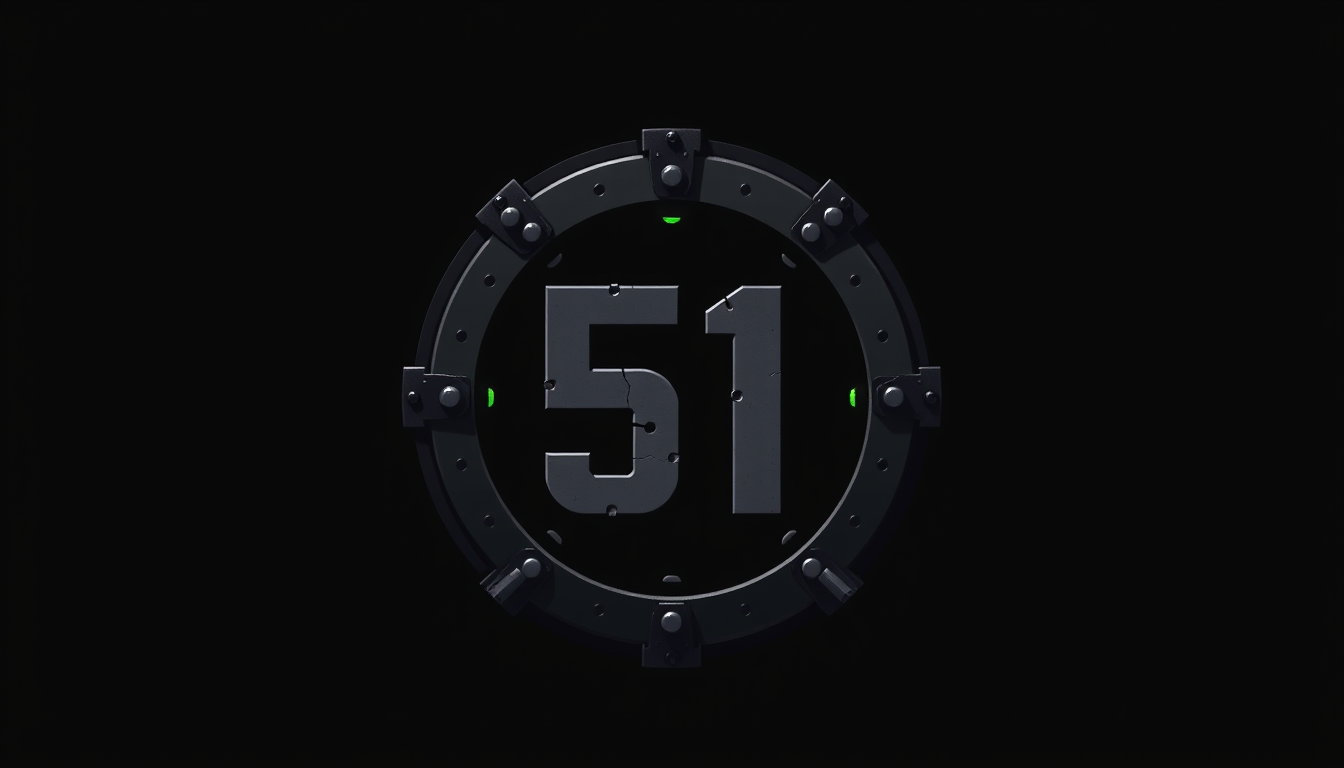 Main art studio: Create a 64×64 PNG logo for a fictional game studio called “Studio 51”, based in an abandoned underground bunker. Dark retro-gaming, secret laboratory