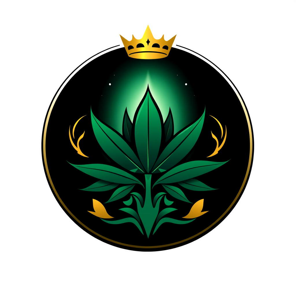Logo idea: logo design, clean minimal mark, bold simple shapes, balanced composition, Create a premium circular emblem for “DivineBuds420”. Deep emerald green, b