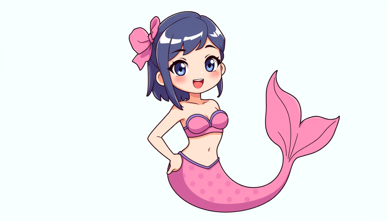 VTuber idea: vtuber avatar character, anime style, expressive face, streaming-ready design, a mermaid with pink tail and top , clean vtuber model illustration