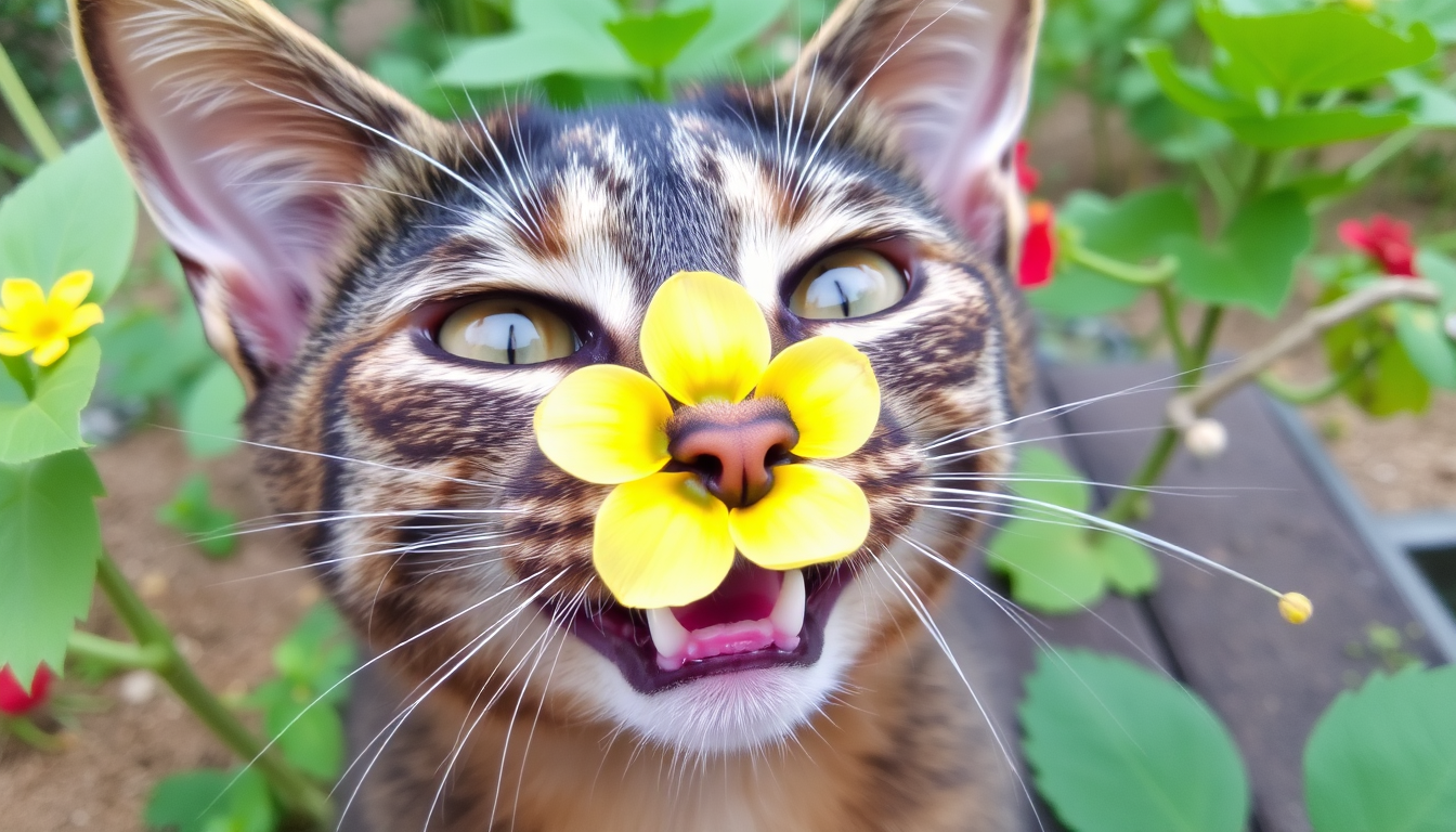 AI Art prompt example created from the prompt: Flower 🌹 Green Yellow Black Red Black Green Find Find Find Cat 🐈 Ears 👂 Ears 👂 Nose 👃 Teeth 🦷 Teeth 🦷 Mouth 👄 People People People P