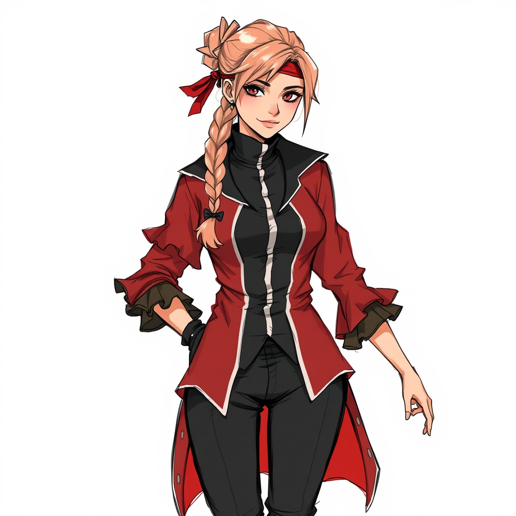 Main art studio: Fantasy concept art style, sketchy messy art style, pommeplisa on twitter art style, Adult woman thief, dusty pink-dirty blonde braided bun with chopp
