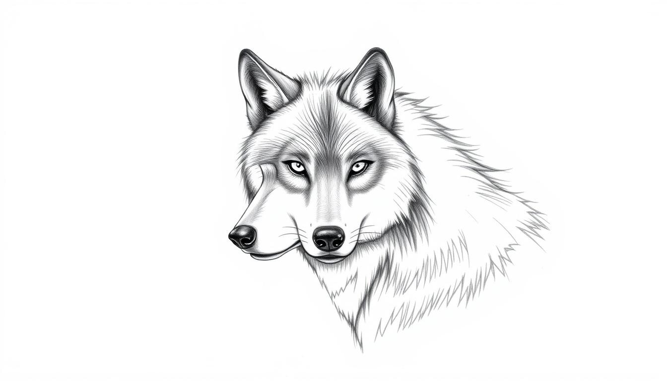 Main art studio: Create a tutorial for drawing a wolf in 24 precise steps, executed in a professional black-pencil style from start to finish.