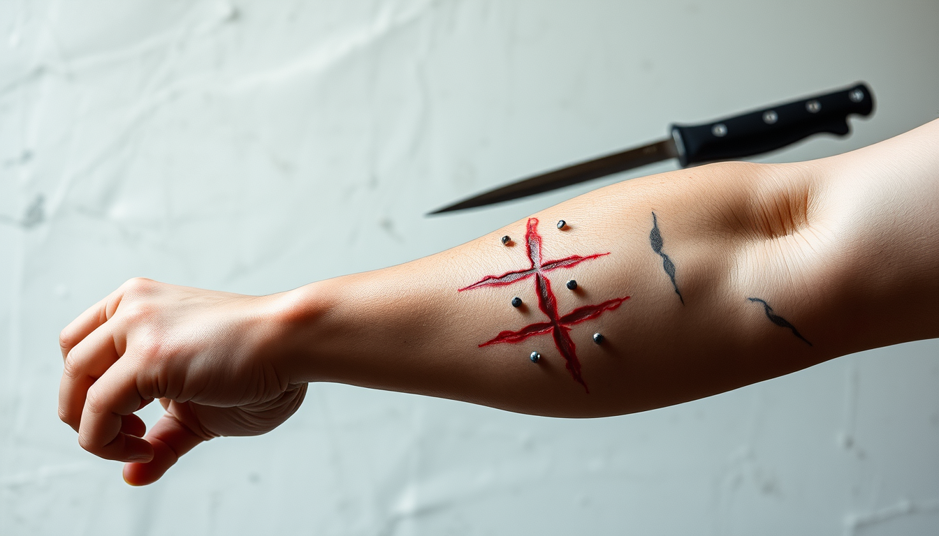 Main art studio: Make the cuts on my arm that look real of blade cuts without cousing harm