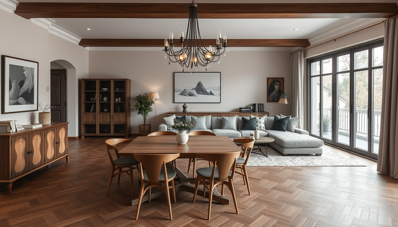 Main art studio: Devo arredare casa. Vorrei uno stile classico moderno più suo classico con toni neutri, parque legno scuro. La stanza sarà un open space di 35mq che s