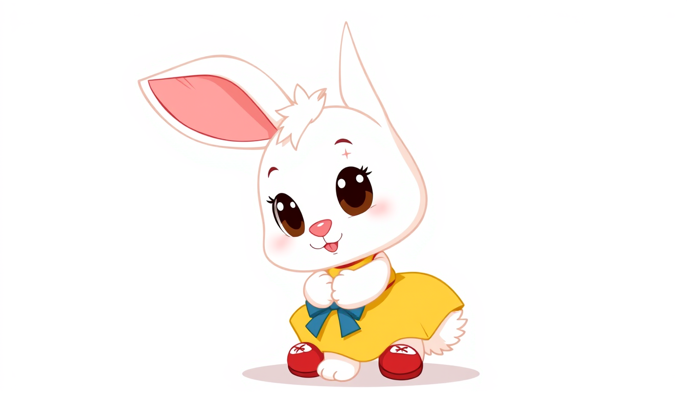 Characters idea: an original character defined by silhouette, role, outfit, palette, and expression, deliberate composition, Cute original white bunny named Mimi, big 