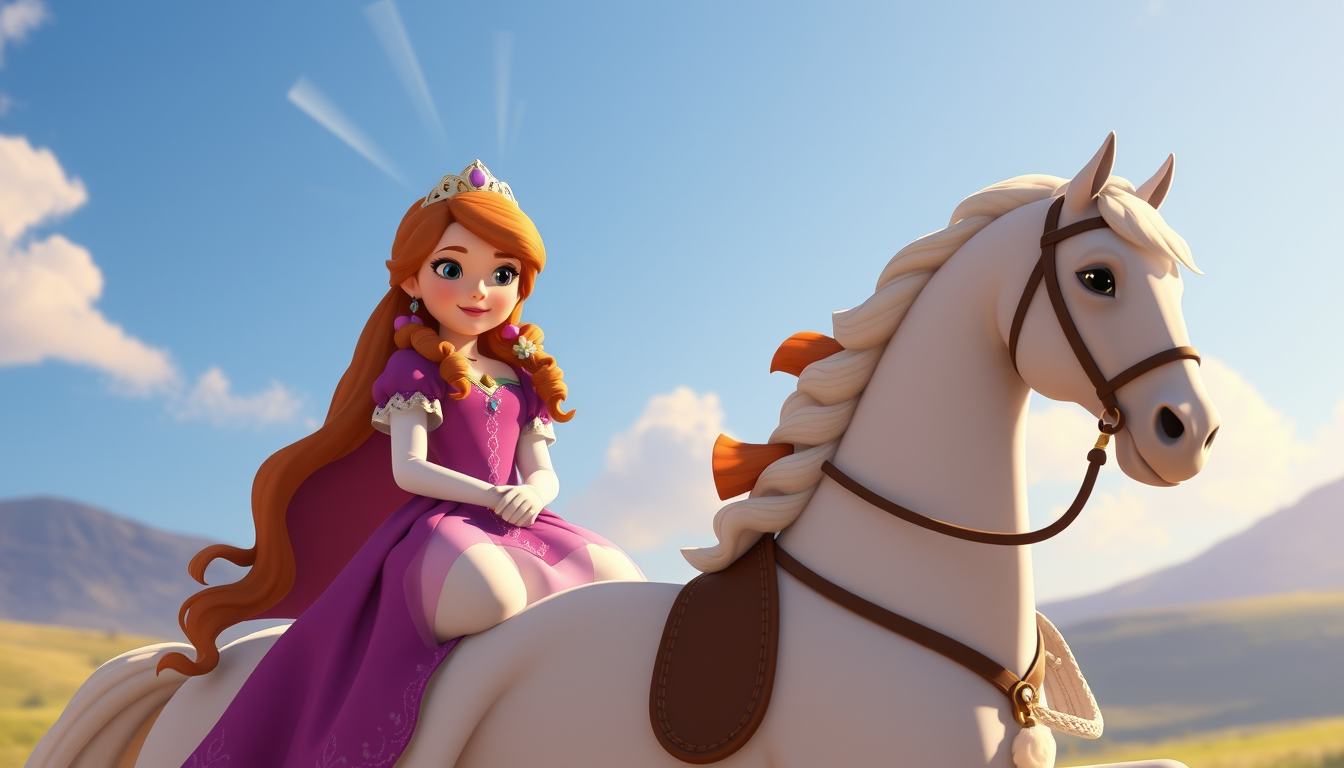 AI Art prompt example created from the prompt: sofia and amber from sofia the first on horseback