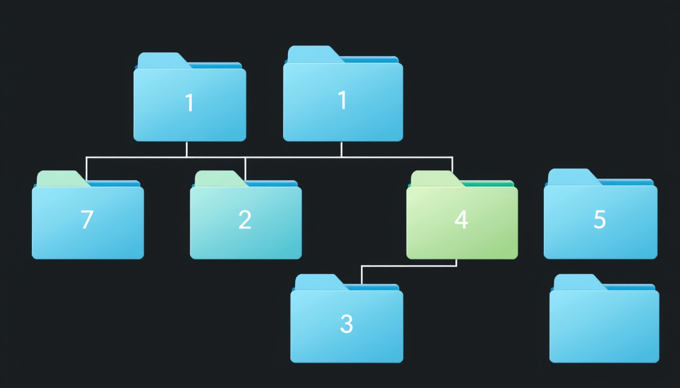 Main art studio: Generate 10 folders arranged as a folder tree. The folders should look like Windows folders and should be numbered from 1 to 10.