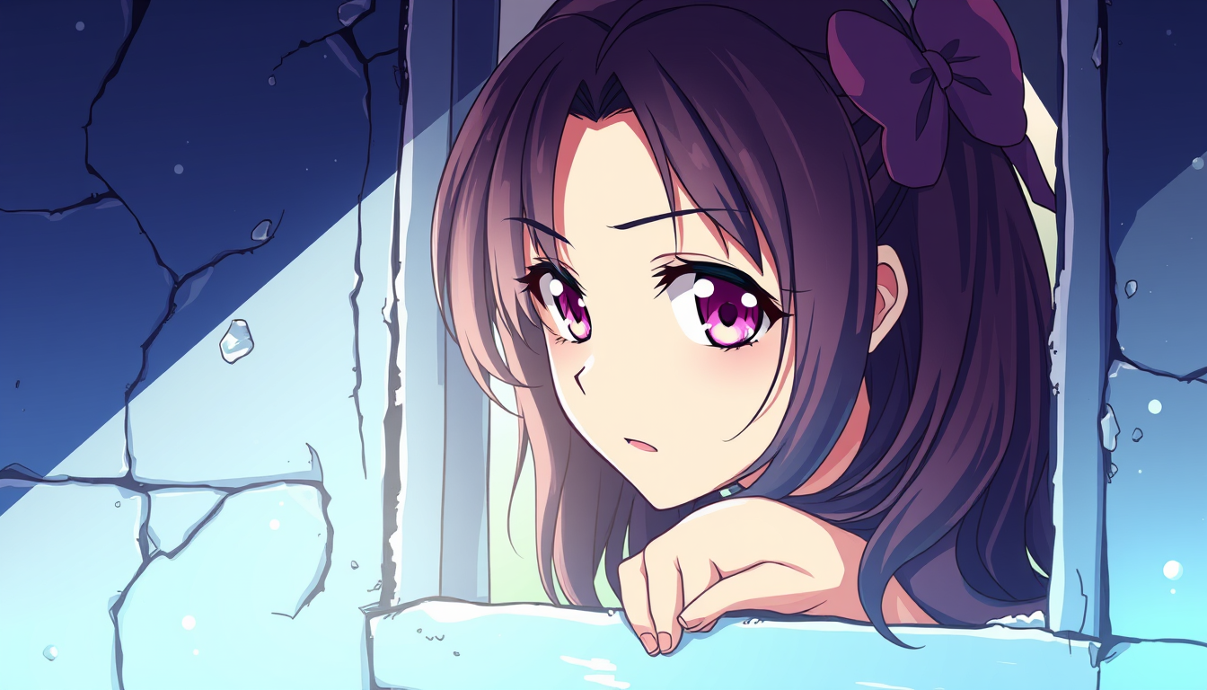 Anime idea: anime style, vibrant colors, expressive eyes, Hot woman tried to Crawl through a small Windows but didnt fit and now is stuck , detailed anime illustr