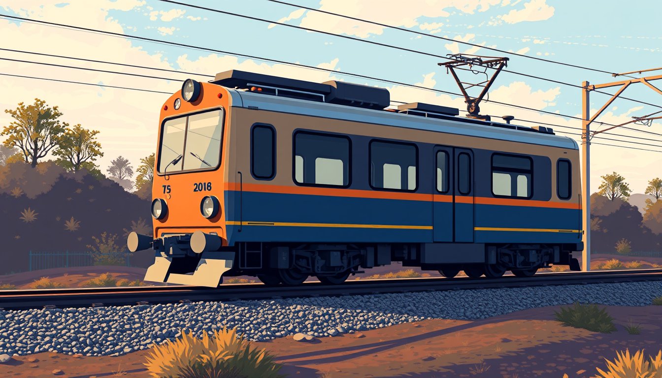 AI Art prompt example created from the prompt: Locomotora de tren en vista lateral, con pared invisible y vacía por dentro, con dos pisos y pixel art de 64px