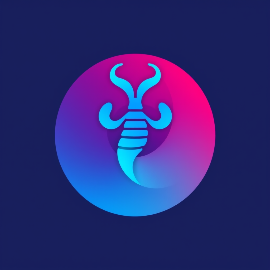 Icon idea: app icon, clean minimal symbol, bold simple shape, flat design, schnecken kreisel mit farverlauf magenta nach blau, farbtiefe maximal 24 bit, größe 48