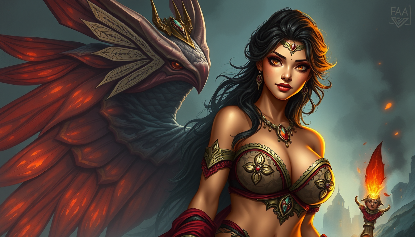 Fantasy Art idea created from the prompt: fantasy art, epic, magical, detailed illustration, A busty fair indian with boob size of 34 g and busty figure and very cute face , high fan