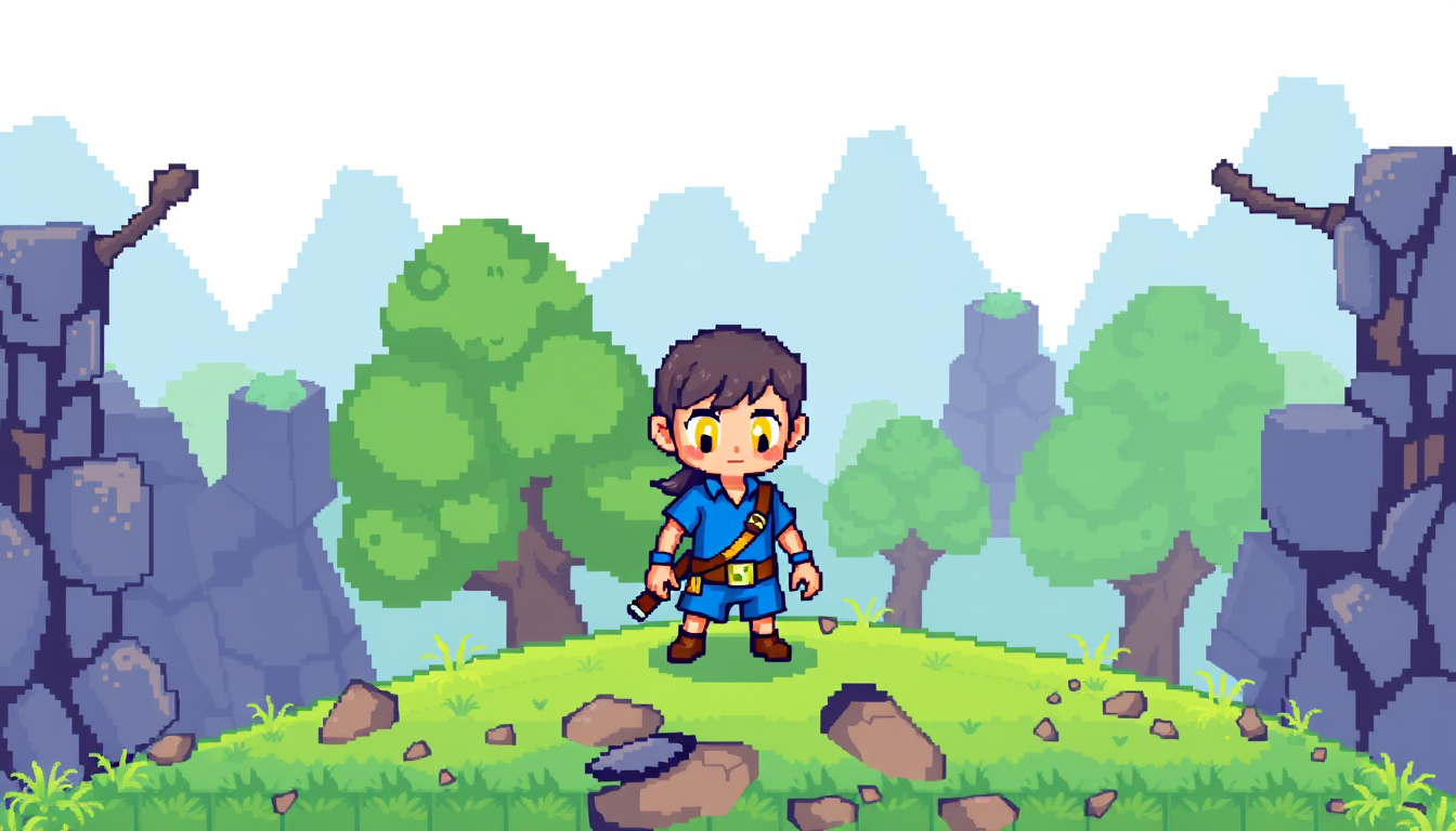 Sprites idea: pixel art game sprite, clean pixel grid, retro 16-bit palette, Pixel art child hero, blue outfit, glowing eyes, 32x32 sprite sheet, RPG overworld , ga