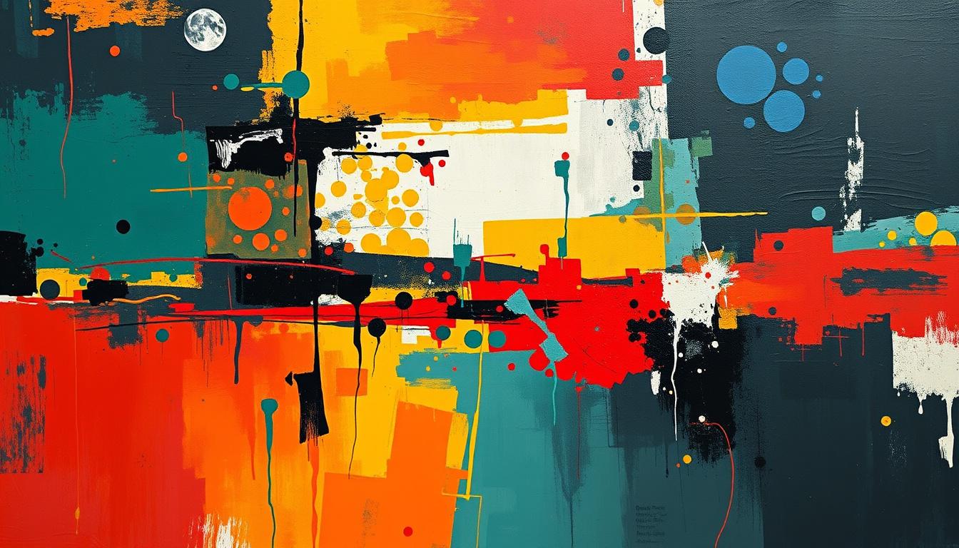 Abstract Art idea: abstract art, bold shapes and color fields, dynamic composition, feeling anxious and lost , modern abstract artwork